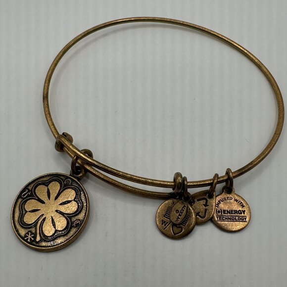 Alex And Ani Gold-Tone Clover Charm Bangle Bracelet Infused With Energy Technolo - Picture 1 of 4